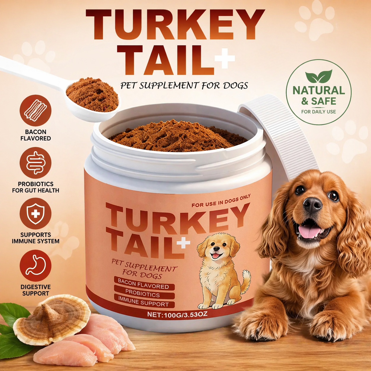 Turkey Tail+ Dog Supplement – Probiotics & Immune Support Formula